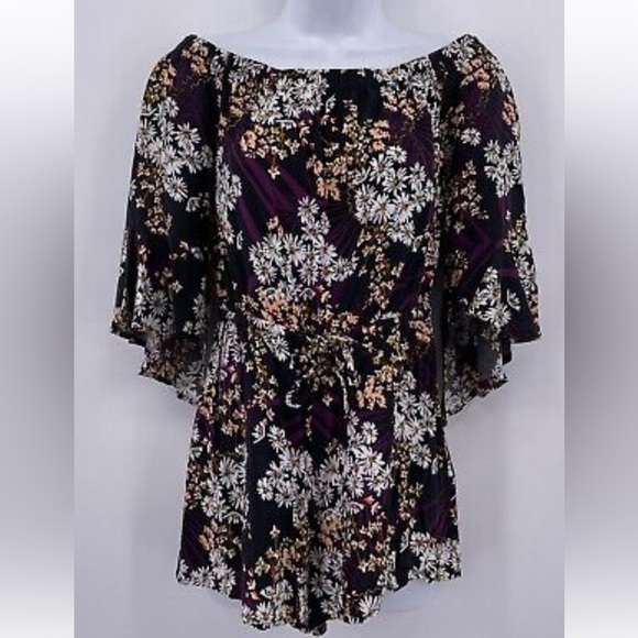 Express off the Shoulder Floral print Romper Sz- S - Picture 2 of 9